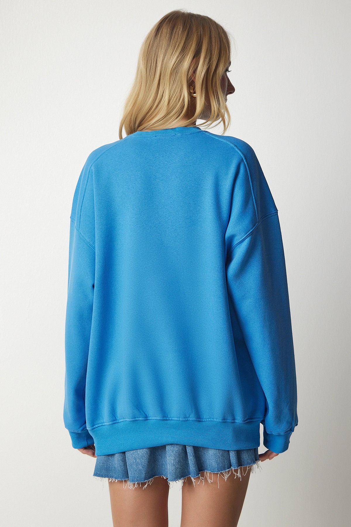 Gök Mavi Şardonlu Oversize Sweatshirt MC00232