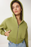 Fıstık Yeşili Kapüşonlu Şardonlu Fermuarlı Sweatshirt OW00051