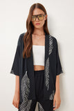 Siyah Kemik Desenli Krinkıl Örme Kimono Pantolon Takım İY00006