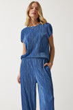 Lacivert Piliseli Rahat Bluz Pantolon Takım MC00283