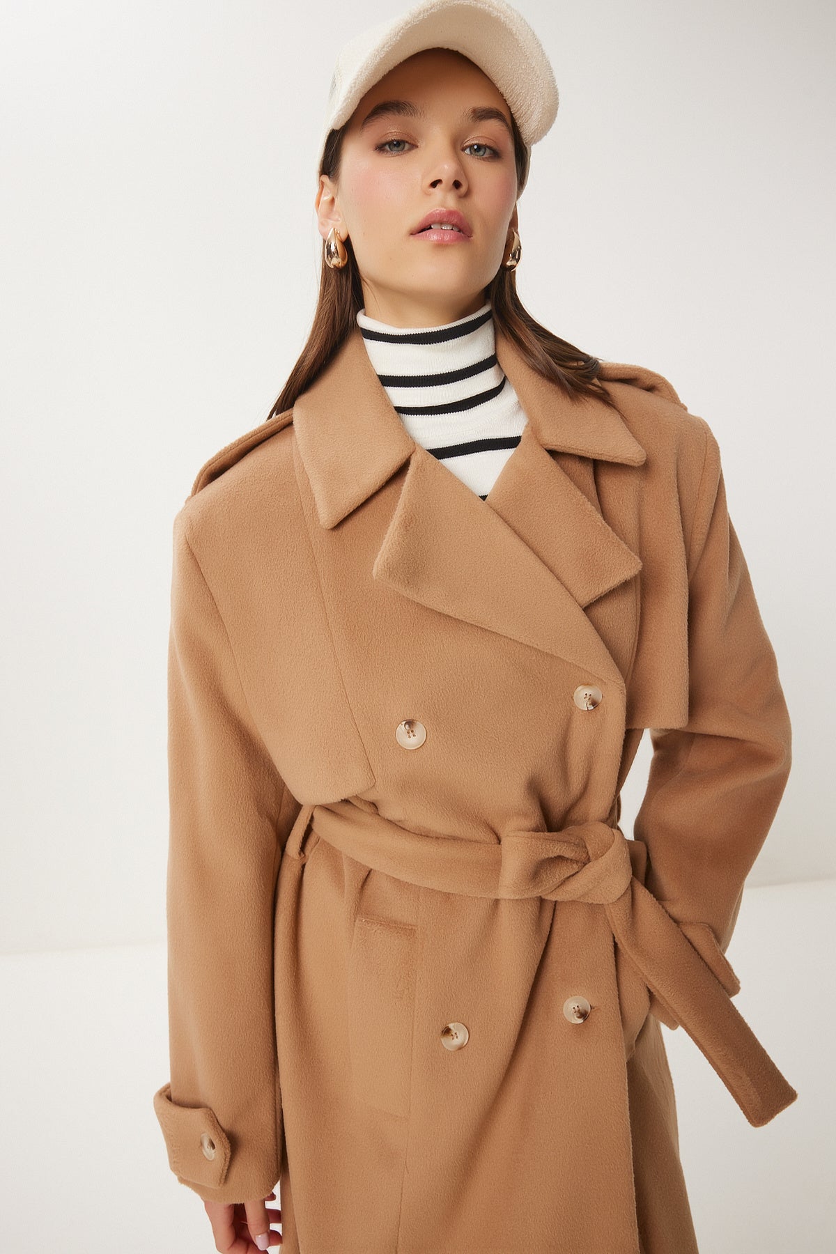 Bisküvi Premium Oversize Kaşe Kaban FN03441