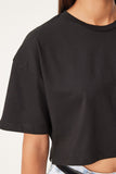 Siyah %100 Pamuk Oversize Crop Örme T-Shirt BP00164