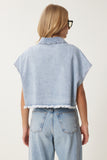 Açık Mavi Püskül Detaylı Oversize Denim Crop Ceket OK00062