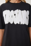 Siyah Sloganlı Boncuk İşlemeli Pamuklu T-Shirt CR00463
