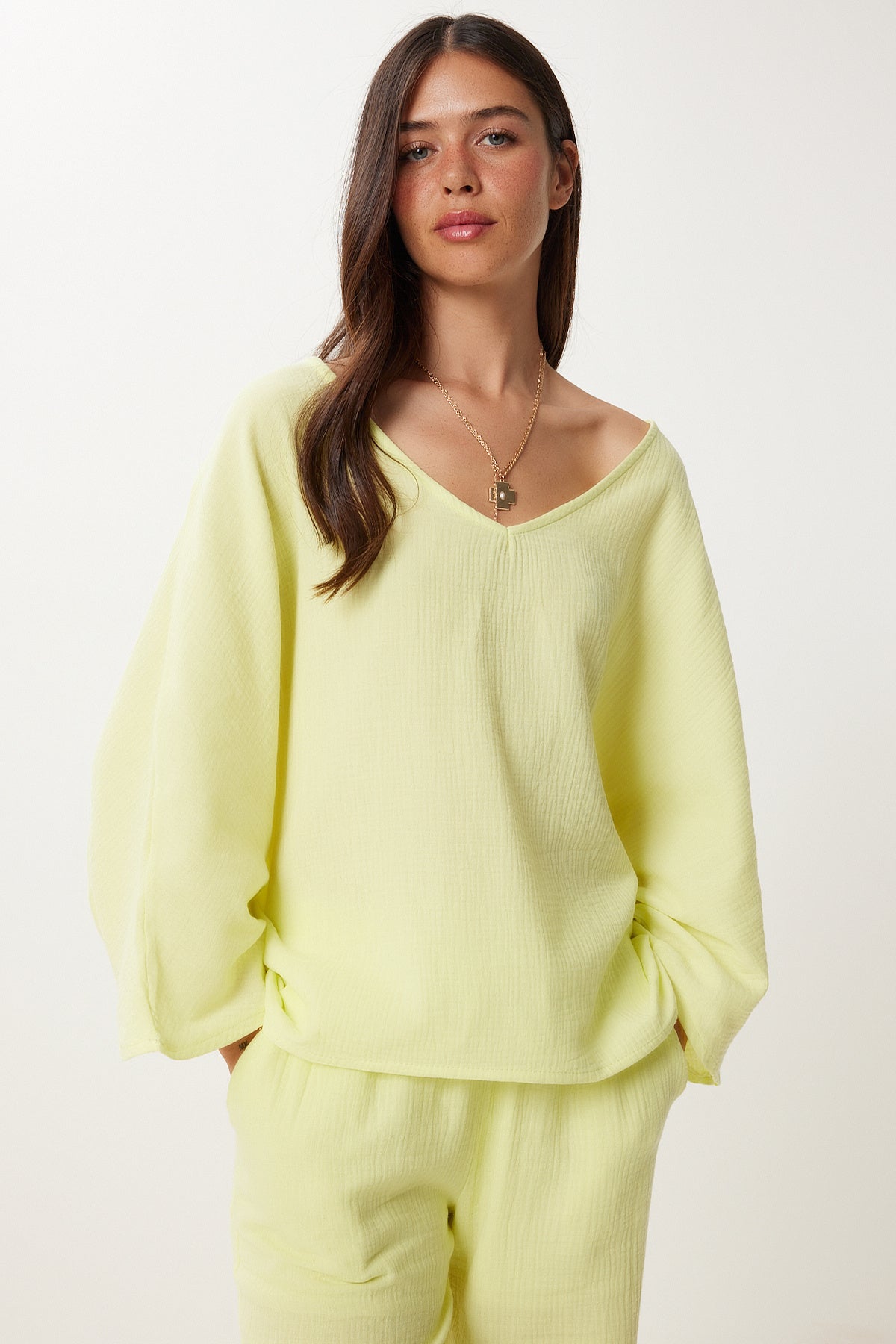 Sarı Müslin Bluz Pantolon Takım  FN03473