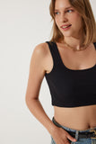 Siyah Askılı Fitilli Crop Örme Bluz GT00030