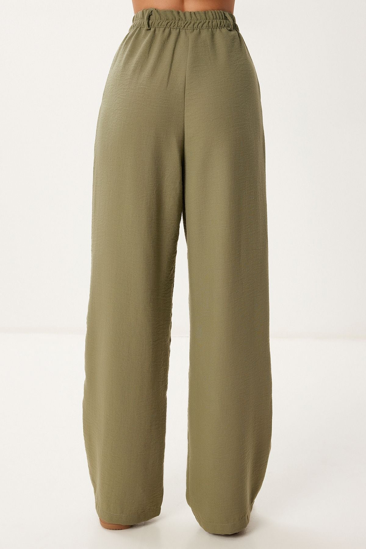 Haki Keten Crop Gömlek Pantolon Takım BV00149