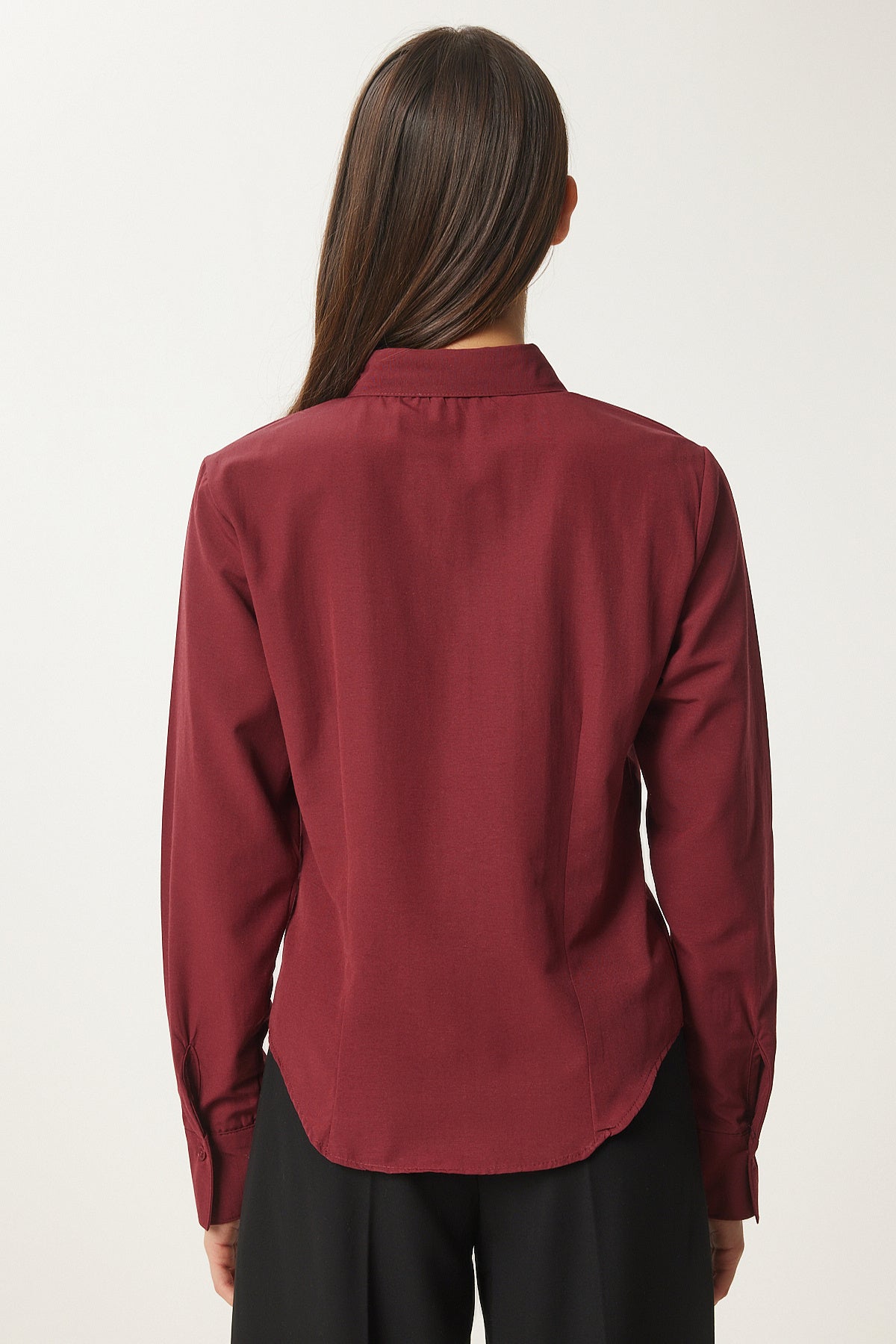 Bordo Düğmeli Basic Gömlek RQ00001