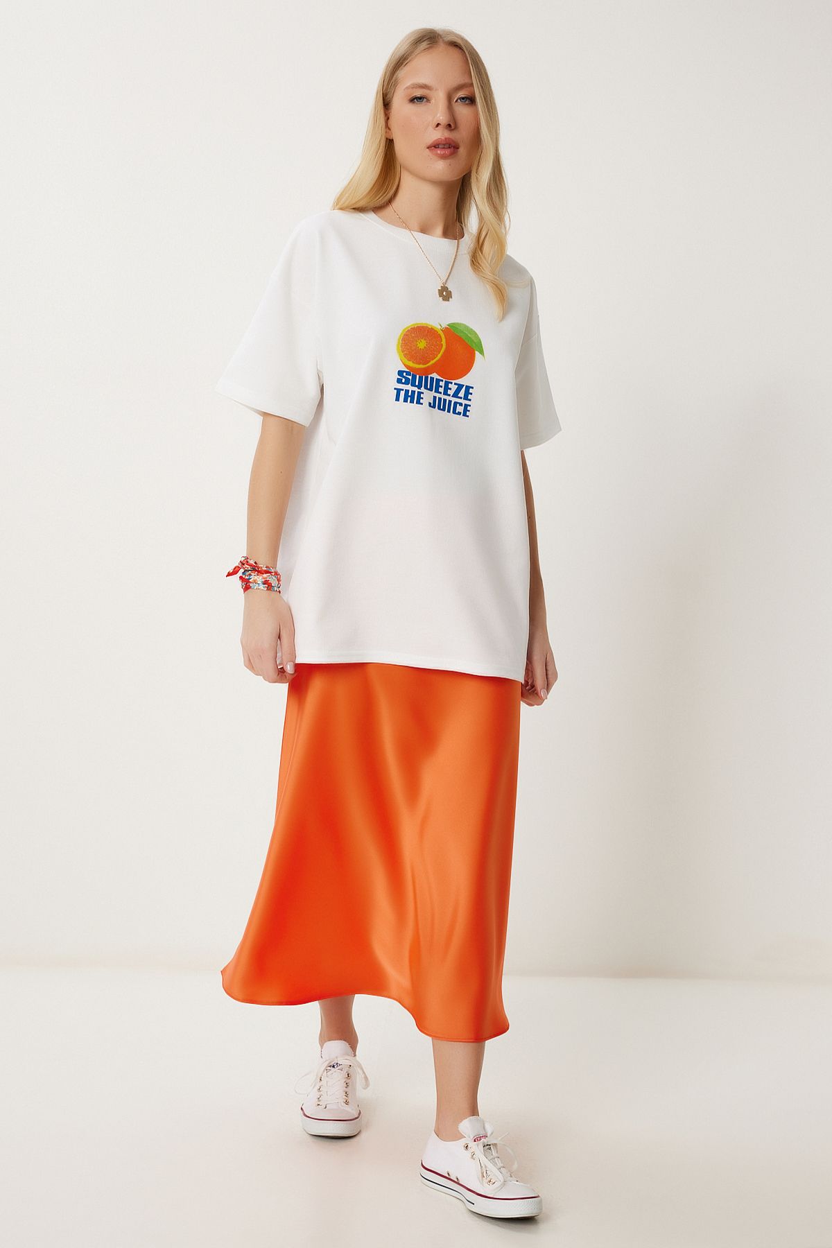Oranj Midi Saten Etek DP00260