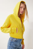 Sarı Kapüşonlu Şardonlu Fermuarlı Sweatshirt OW00051