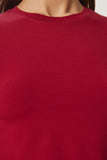 Bordo Bisiklet Yaka Crop T-Shirt UB00064