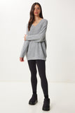 Gri V Yaka Selanik Örgü Oversize Triko Kazak ZA00059