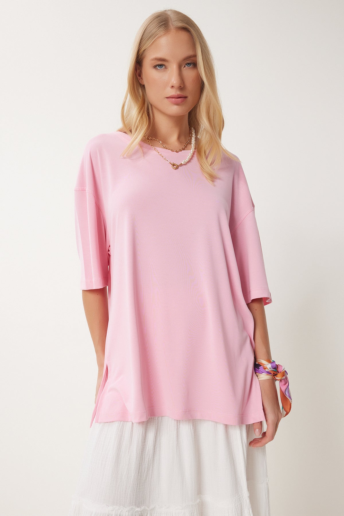 Pembe Oversize Basic Modal T-shirt UB00323
