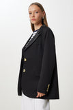 Siyah Vatkalı Oversize Dokuma Ceket KT00028