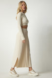 Krem Fitilli Triko Crop Etek Takım Kİ00106