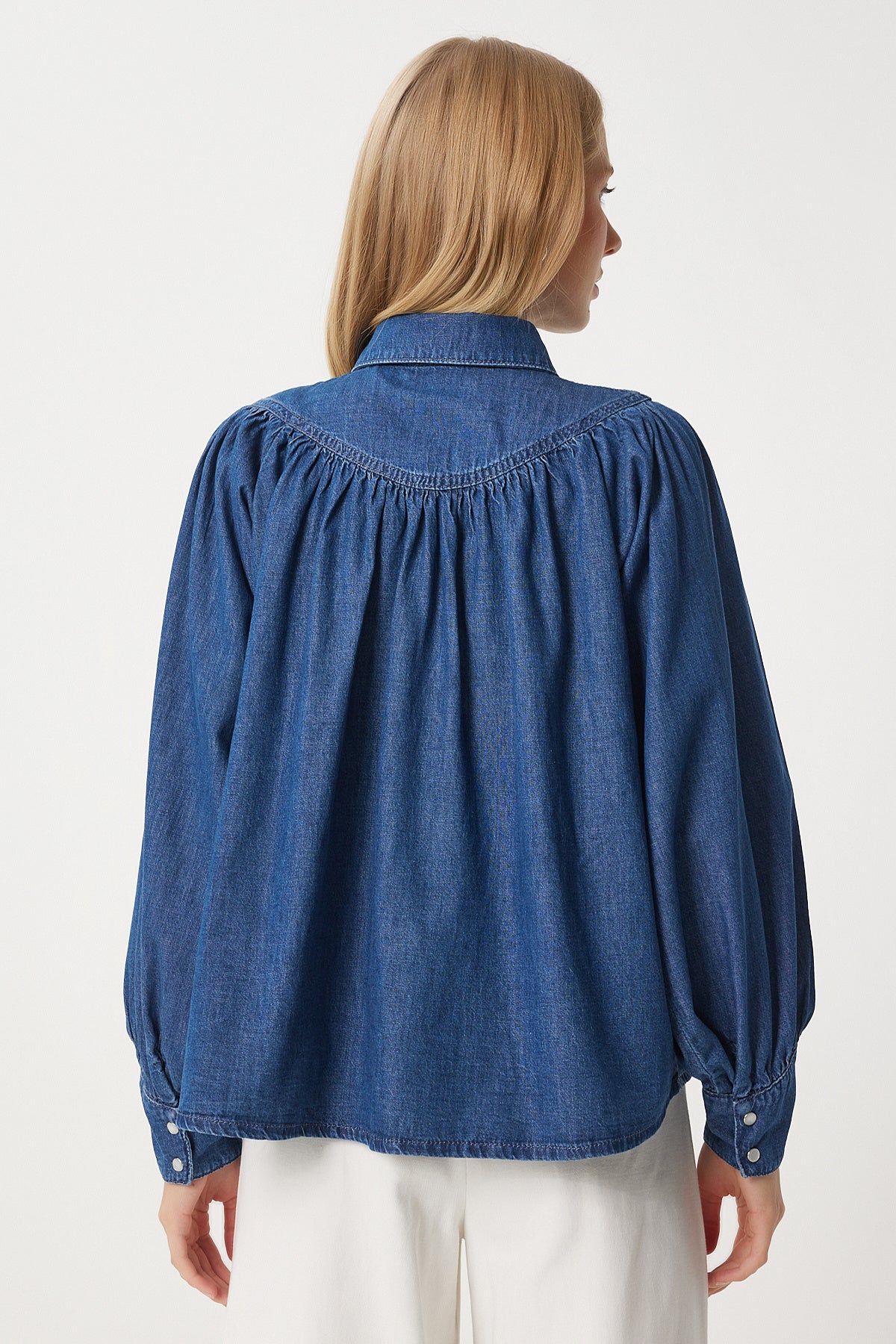 Koyu Mavi Balon Kollu Denim Gömlek RH00030