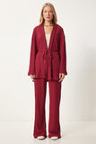 Bordo Dokulu Örme Kimono Pantolon Takım RG00046