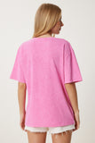 Pembe Yıkamalı Basic Örme T-Shirt AN00258