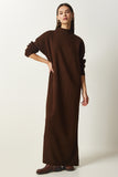 Kahverengi Dik Yaka Oversize Triko Elbise XN00001