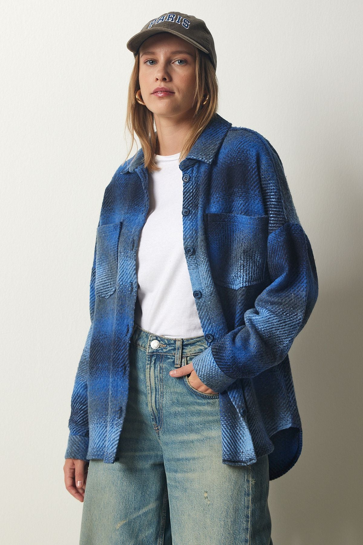 Mavi Oduncu Oversize Kaşe Gömlek Ceket TU00035
