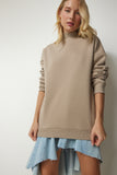 Vizon Dik Yaka Basic Şardonlu Sweatshirt UB00166