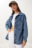 Koyu Mavi Geniş Cepli Denim Ceket DD01365