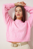 Pembe Dokulu Crop Triko Kazak MX00170