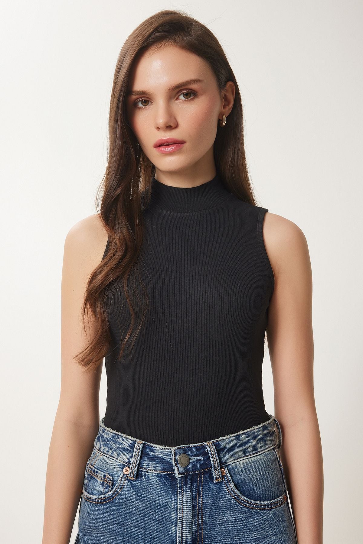 Siyah Boğazlı Pamuklu Örme Bluz GT00004