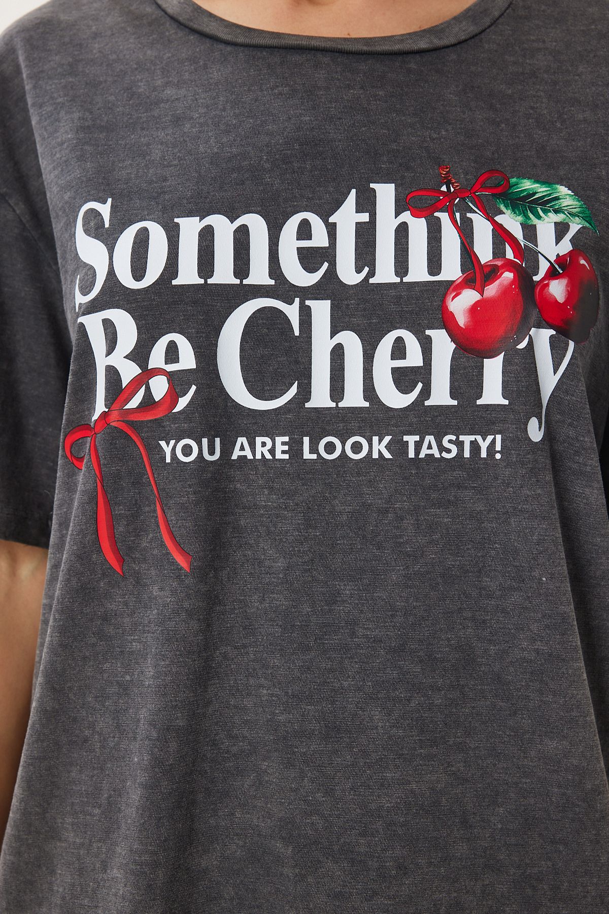Antrasit Baskılı Yıkamalı Örme T-Shirt AN00220