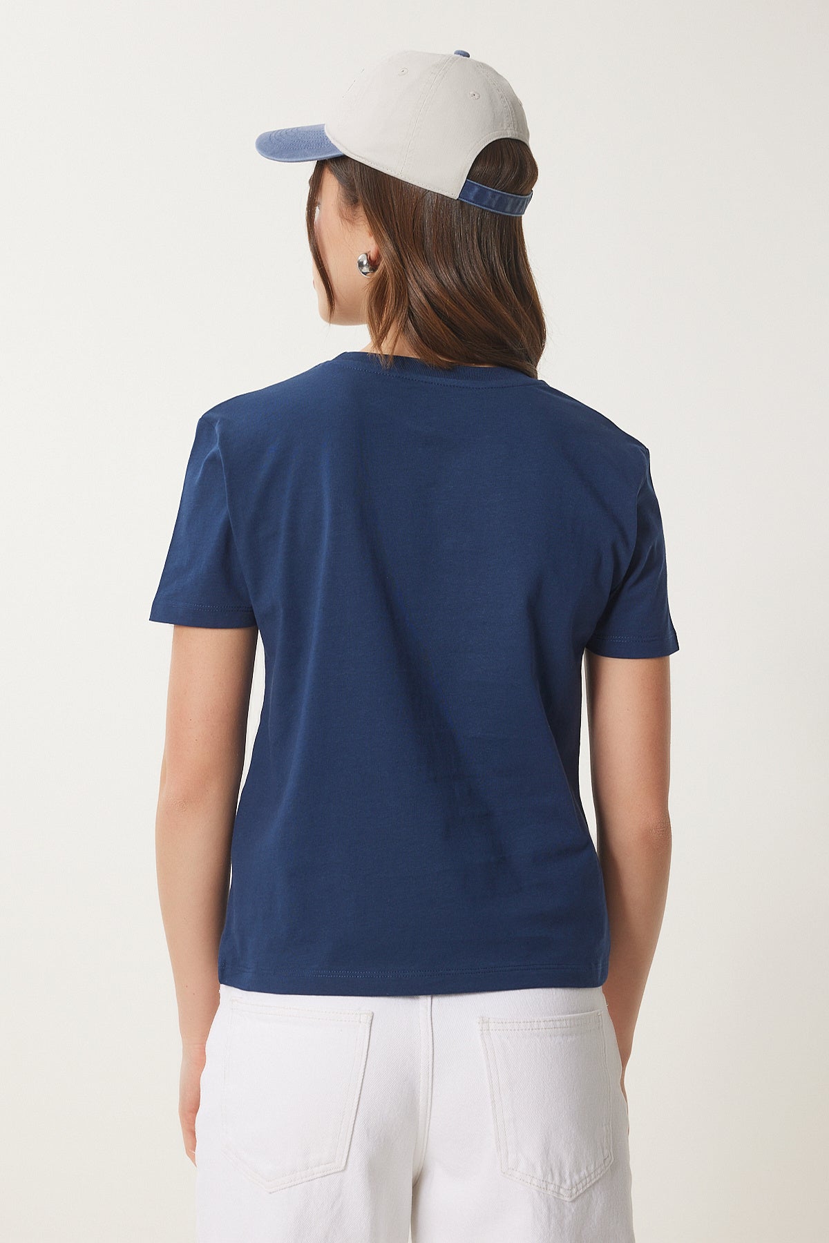 Lacivert Ayıcık İşlemeli Pamuklu Örme T-Shirt CR00455