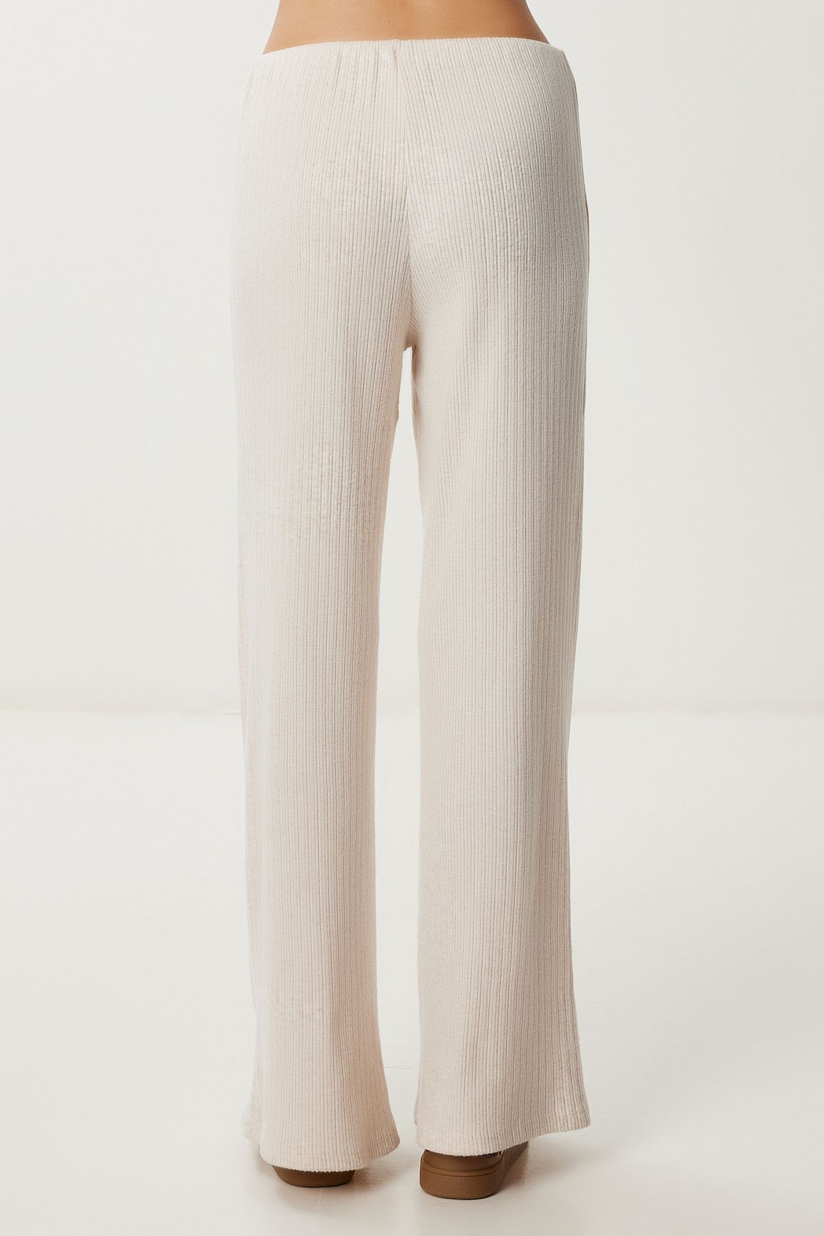 Krem Geniş Paça Fitilli Triko Pantolon UB00475