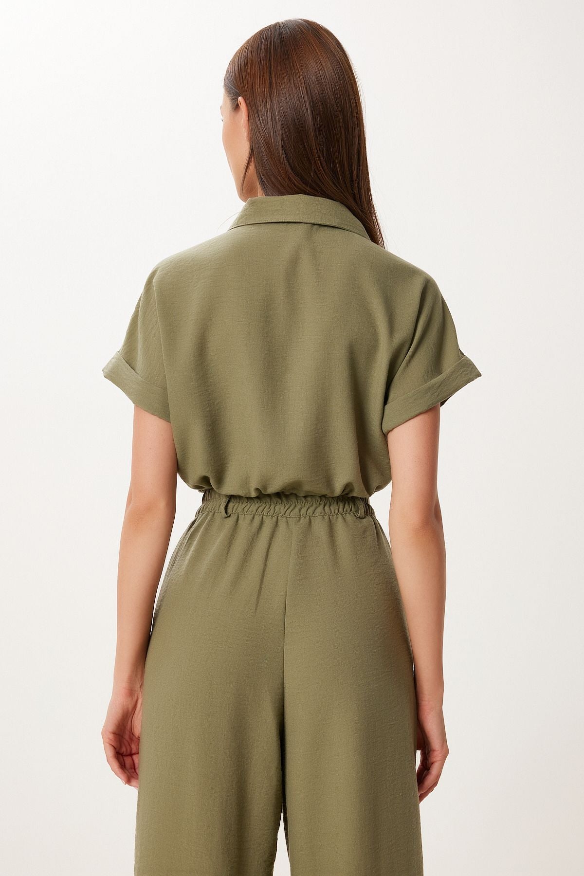 Haki Keten Crop Gömlek Pantolon Takım BV00149