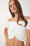 Kemik Büzgü Detaylı Crop Sandy Bluz Lİ00117