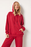 Kırmızı Kapüşonlu Sweatshirt Jogger Oversize Örme Eşofman Takımı PYS0027