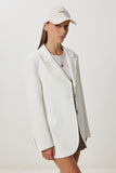Ekru Vatkalı Oversize Dokuma Ceket KT00028