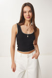 Siyah Kontrast Şeritli Crop Örme Bluz FW00005