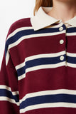 Bordo Lacivert Polo Yaka Çizgili Triko Kazak PF00117