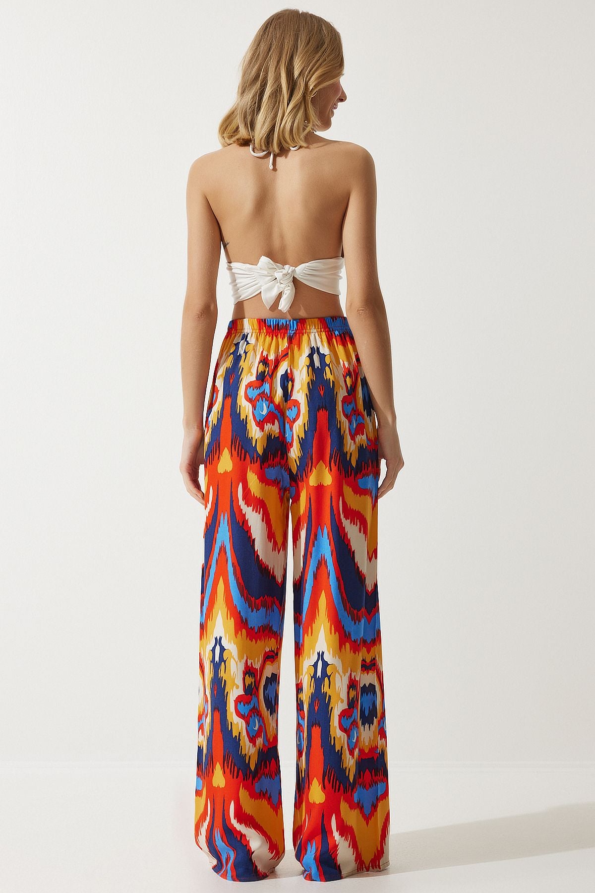 Oranj Desenli Kimono Palazzo Pantolon Takım EN00614