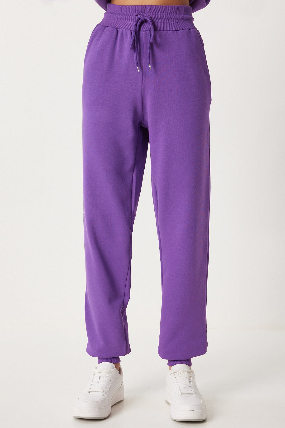 Mor Kapüşonlu Sweatshirt Jogger Oversize Örme Eşofman Takımı PYS0027