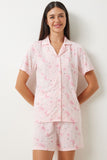 Açık Pembe Desenli Viskon Şort Gömlek Pijama Takımı EC00044