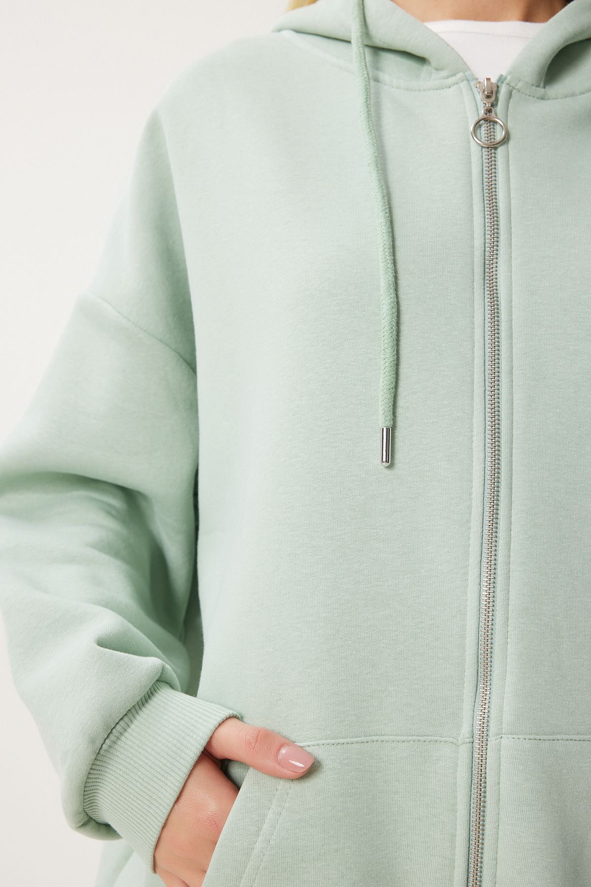 Su Yeşili Kapüşonlu Fermuarlı Oversize Sweatshirt UB00124