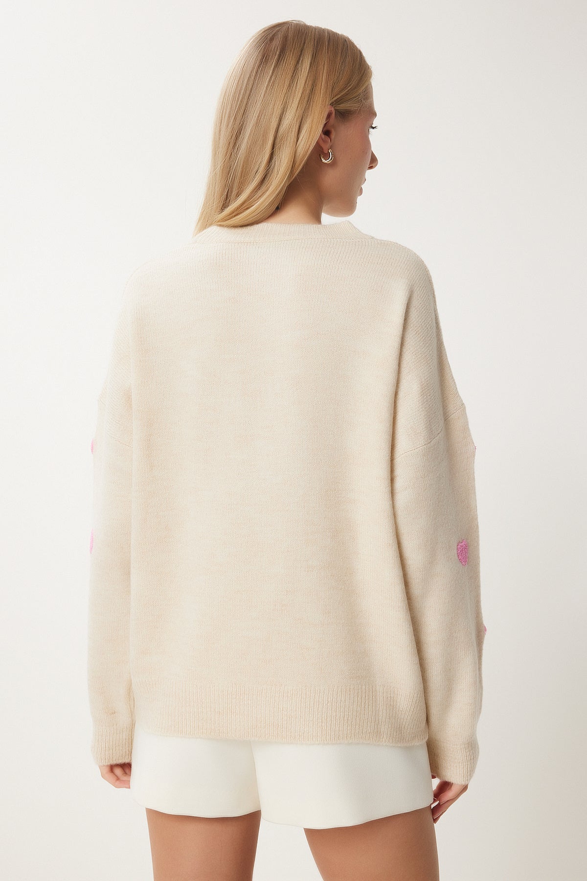 Krem Kalp Dokulu Oversize Triko Kazak PF00088