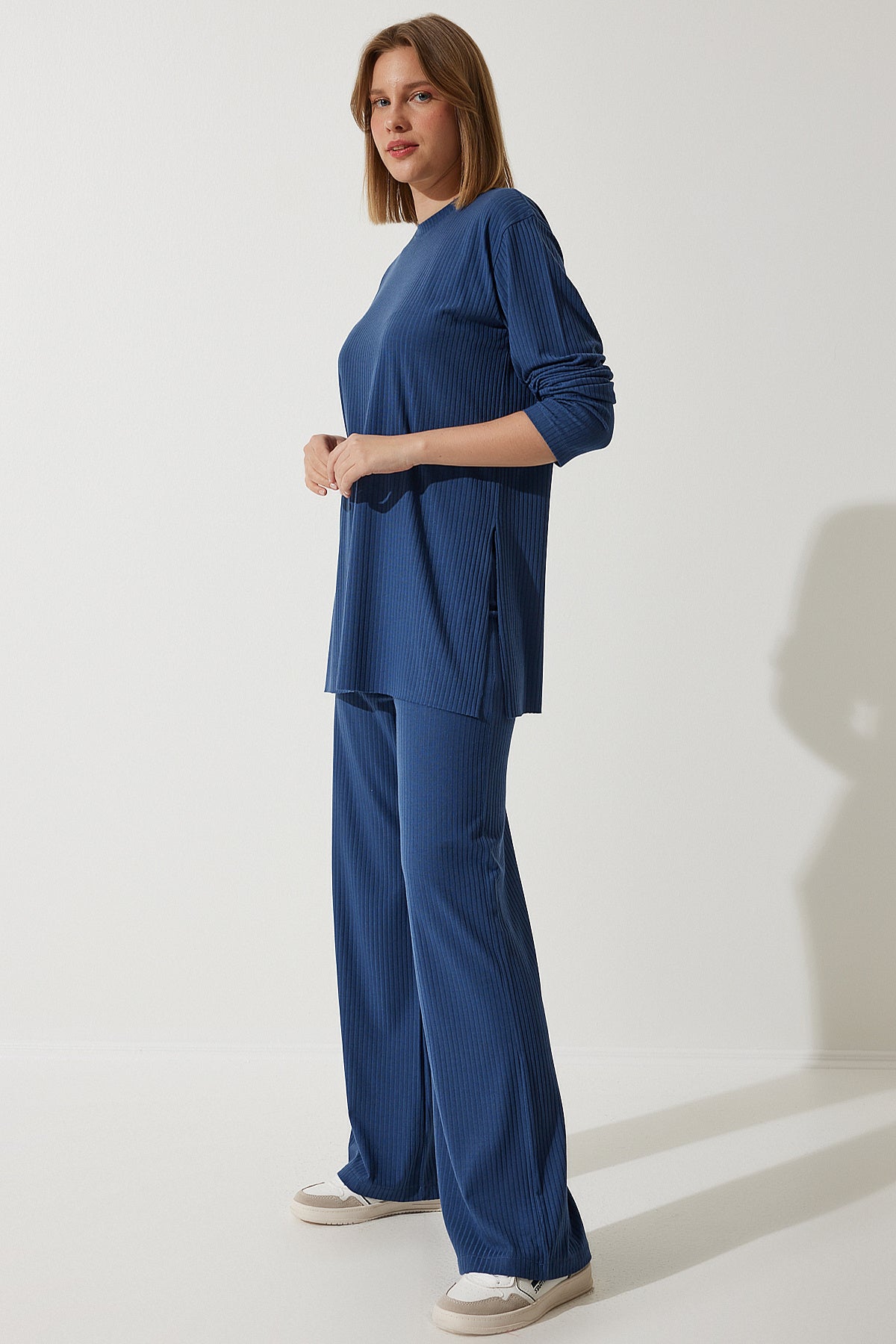 Lacivert Fitilli Örme Bluz Pantolon Takım KH00088