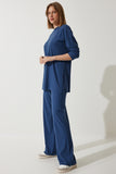 Lacivert Fitilli Örme Bluz Pantolon Takım KH00088