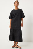 Siyah Oversize T-Shirt Volanlı Örme Etek Takım UB00291