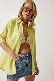 Açık Sarı Oversize Uzun Basic Gömlek  DD00842