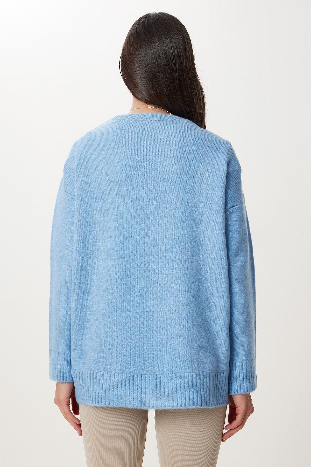 İndigo Mavi Oversize Triko Kazak PN00054