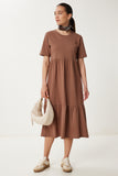 Kahverengi Oversize Volanlı Yazlık Örme Elbise CR00475