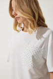 Beyaz Taş Detaylı Oversize T-Shirt PB00026