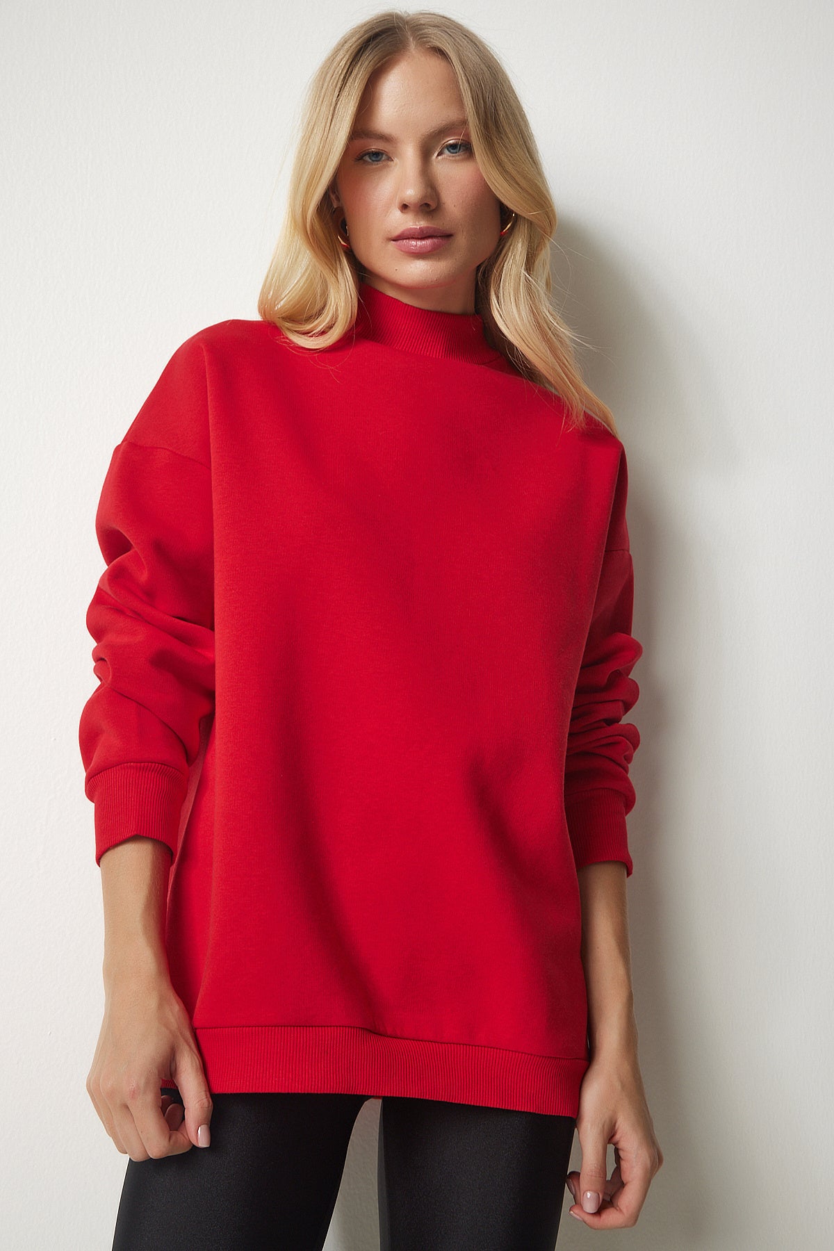 Kırmızı Dik Yaka Basic Şardonlu Sweatshirt UB00166